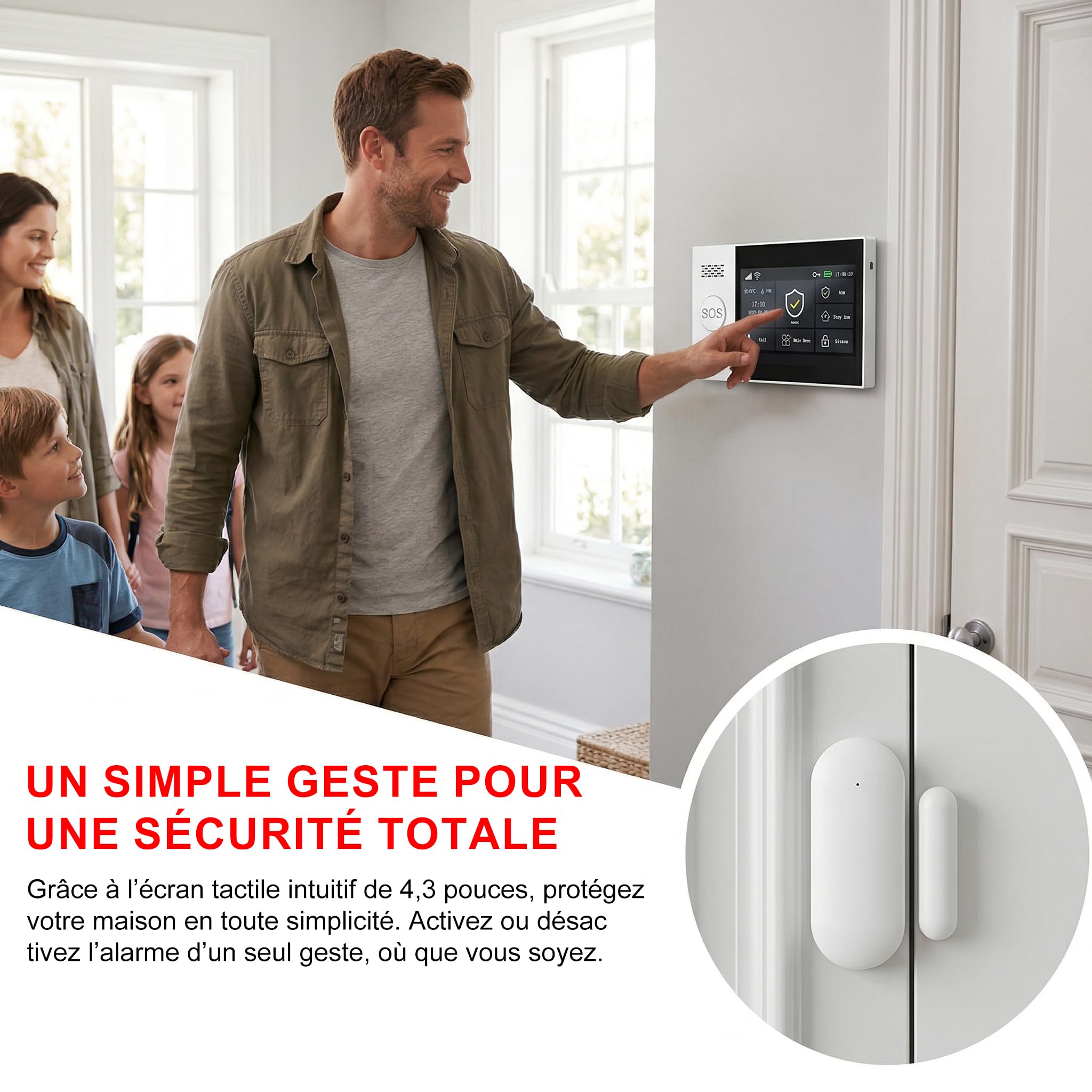 Alarme Maison sans Fil WiFi 4G sans Abonnement, Kit Alarme Maison Connectée 21 Pièces avec Écran Tactile 4,3", Sirène 120 DB, Détecteurs Mouvement et Porte/Fenêtre (Lot de 21 Articles)