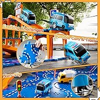 Vista 8 de Puzzle Racer - Juego de pistas de autos para niños, pistas de carreras de 4 niveles para niños de 3 a 5 años con 3 autos, piezas de tráfico