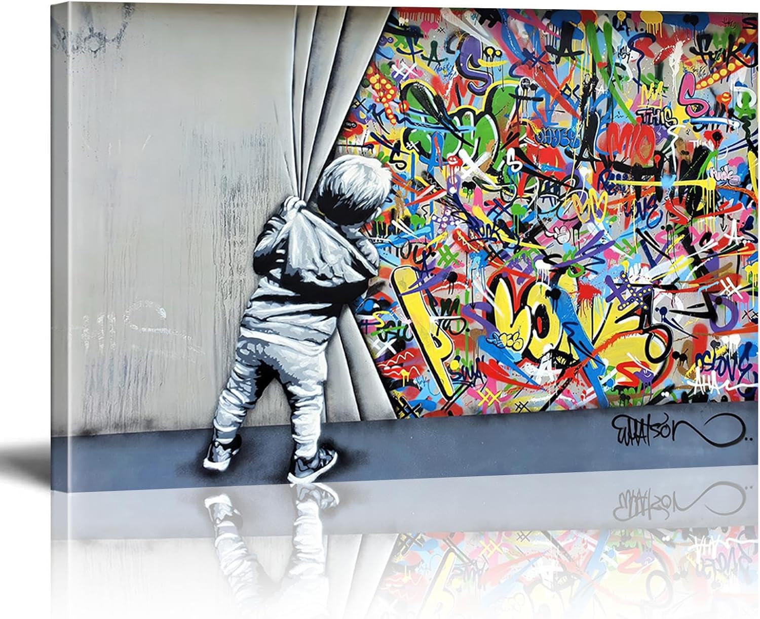 Framed Banksy Canvas Wall Art Monkey Pop Street Graffiti Wall Art Decor Cool Poster Paintings Colorful for Men Ready To Hang for Living Room Bedroom Home Bathroom Wall Decor 16x24in