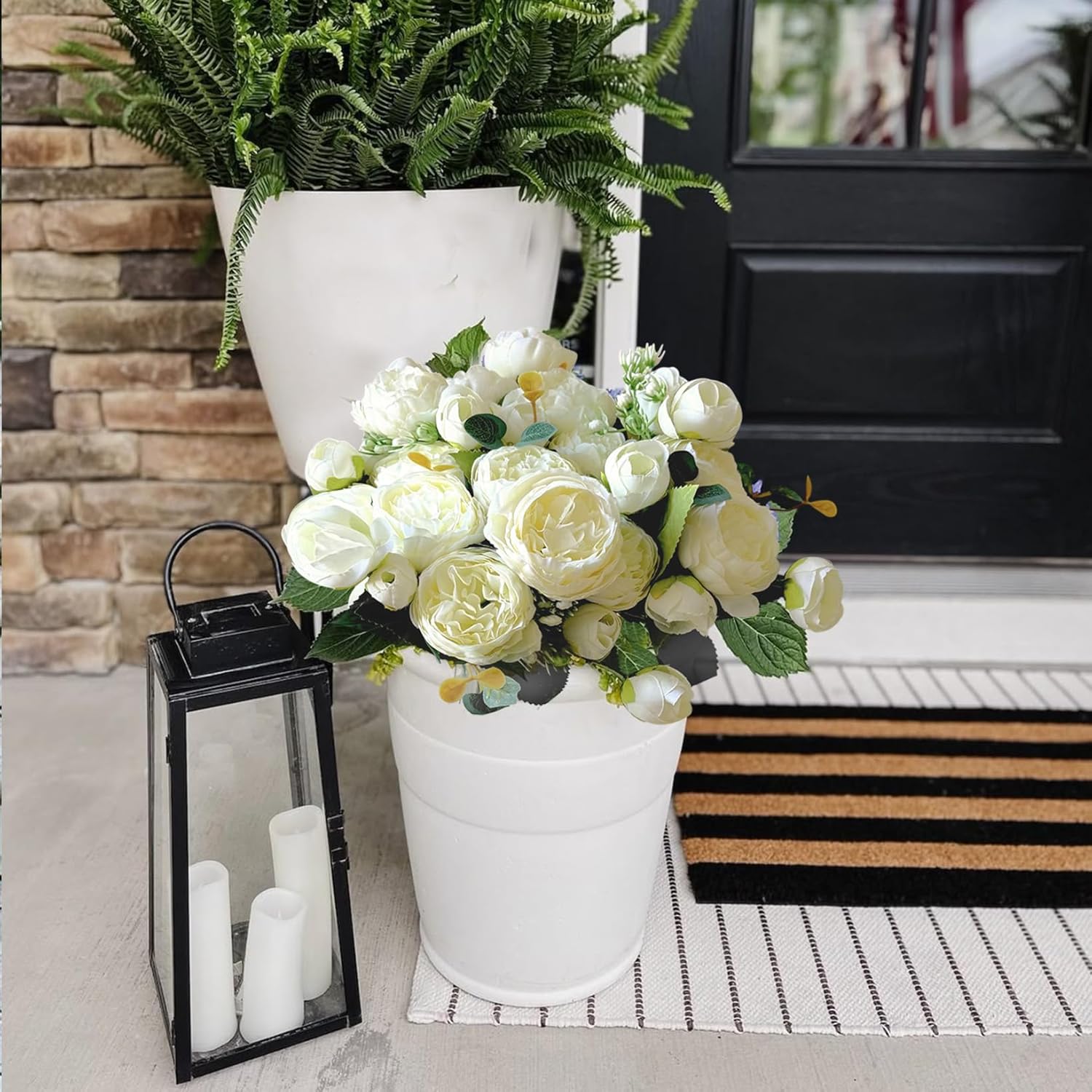 Artificial Rose Peonies Bouquet, 4 Bundles Mixed Silk Flowers, Fake Peony Floral Arrangement for Wedding Centerpieces, Table Decor, Party & Home Decoration
