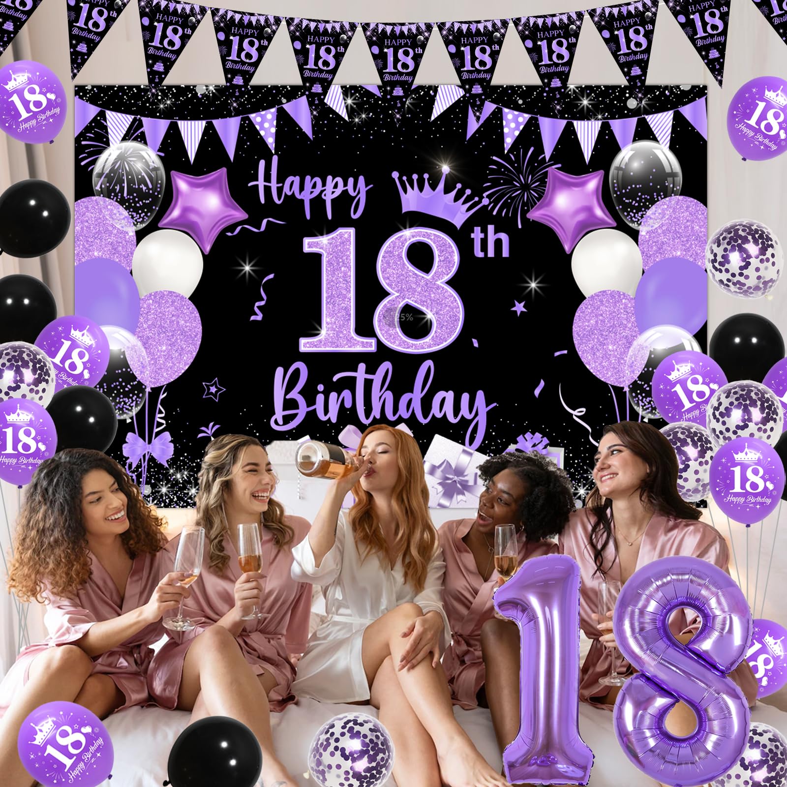 Ballonnen 18e verjaardag decoratie meisjes paarse Ballonnen 18e verjaardag decoratie meisjes paarse