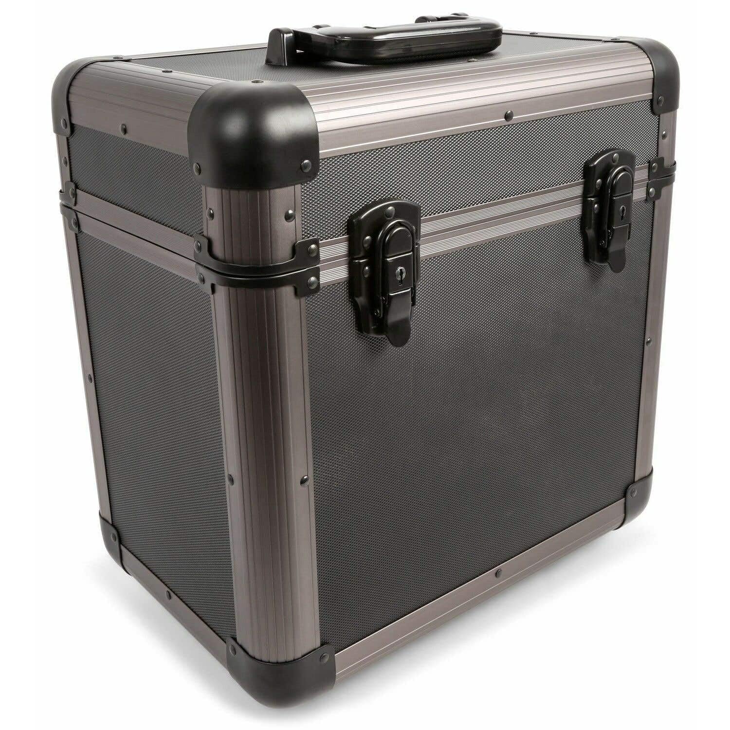 Power Dynamics RC80 Set 2 Estuches para Discos Vinilo, Capacidad 120 LPs, Tapa Desmontable y apilable, protección contra Polvo y Golpes, Acabado Titanio, Ideal para DJs y coleccionistas