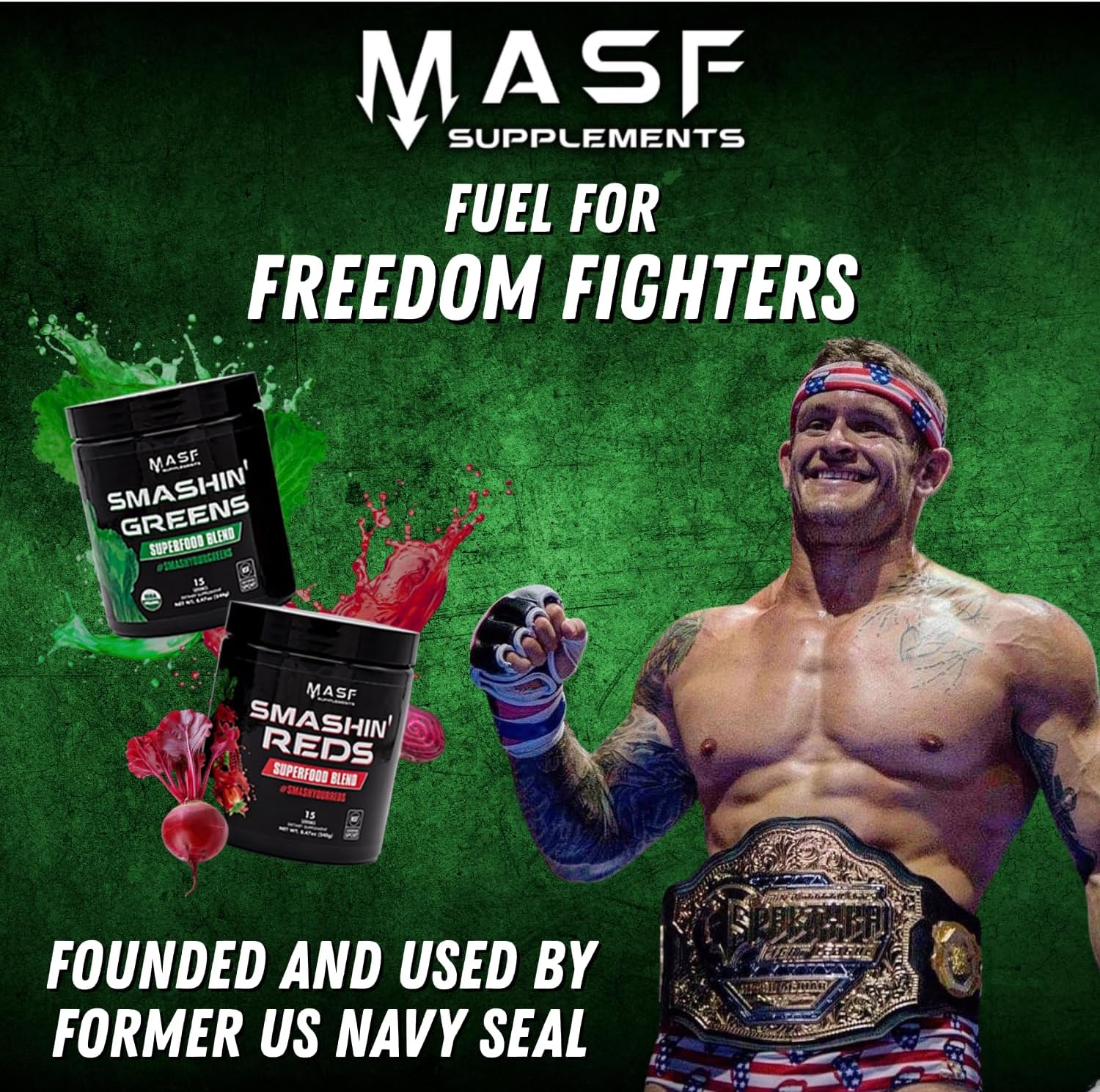 MASF Supplements Smashin' Greens Superfood Organic Blend - 15 Servings - Boost Energy, Immune Support, Digestive Health with Organic Wheat Grass, Spirulina, Chlorella - NSF Certified