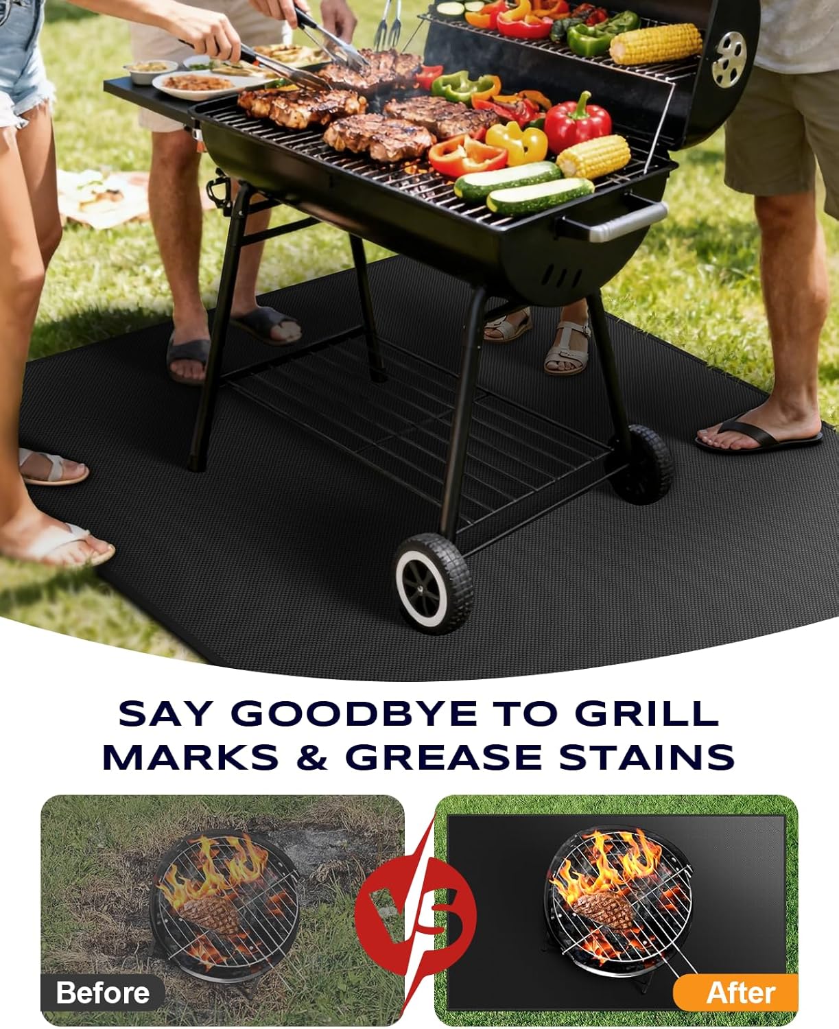 Non-Curl 60x40 inch Under Grill Mats for Outdoor Grill, Indoor Fire Pit Hearth Rugs for Fireplace, Double-Sided Fireproof, Oilproof & Waterproof BBQ Grill Mat, Easy to Clean,for Deck/Patio/Lawn - Image 4