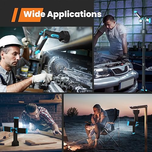 Miniatura 7 de GoGonova - Luz de trabajo recargable con soporte, 67 pulgadas, 5000 lúmenes, luz de trabajo inalámbrica con lámparas LED triples, 120025005000