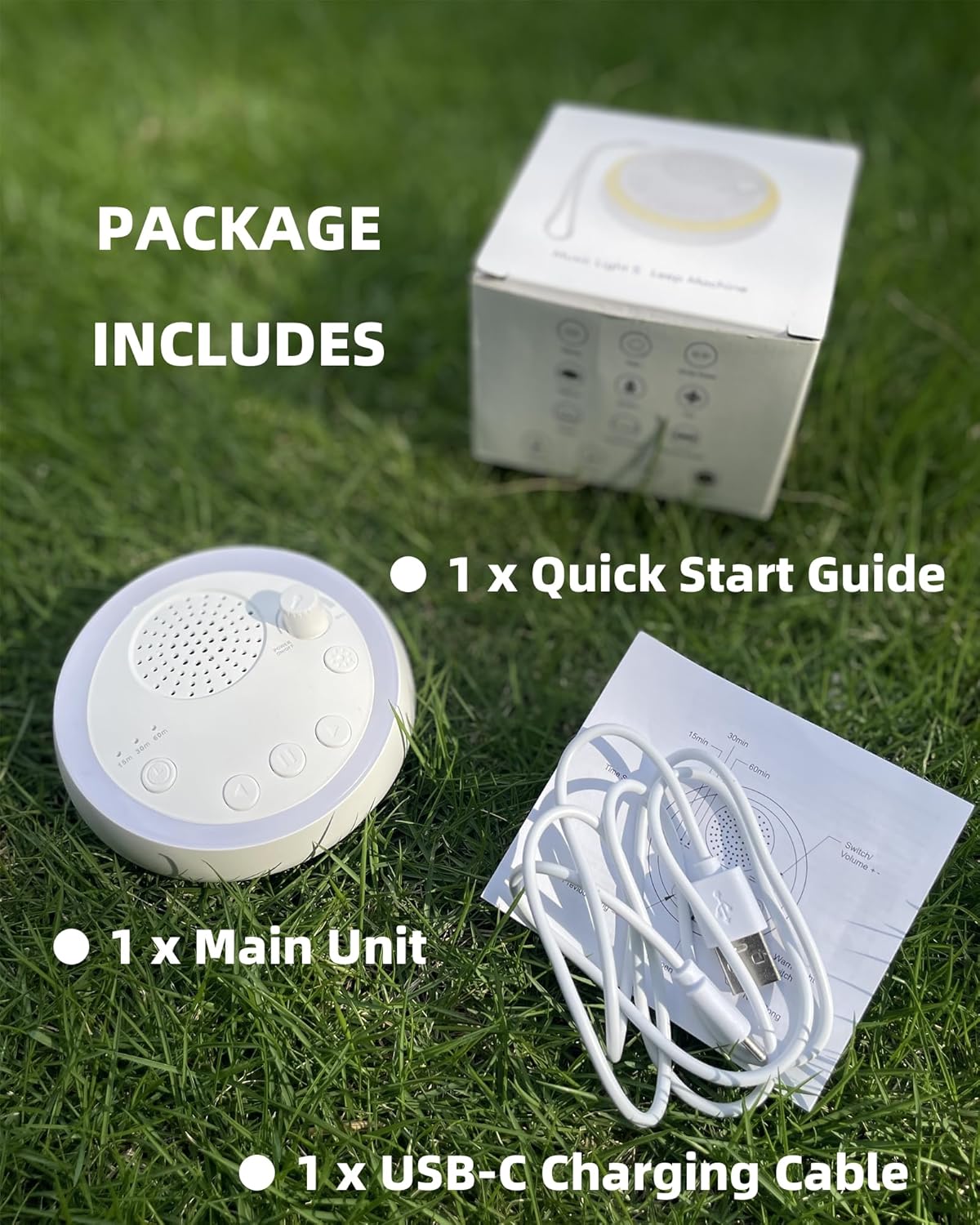 White Noise Machine with Guided Breathing Light - Cordless & Portable for Home, Travel, Baby and Adult Sleep