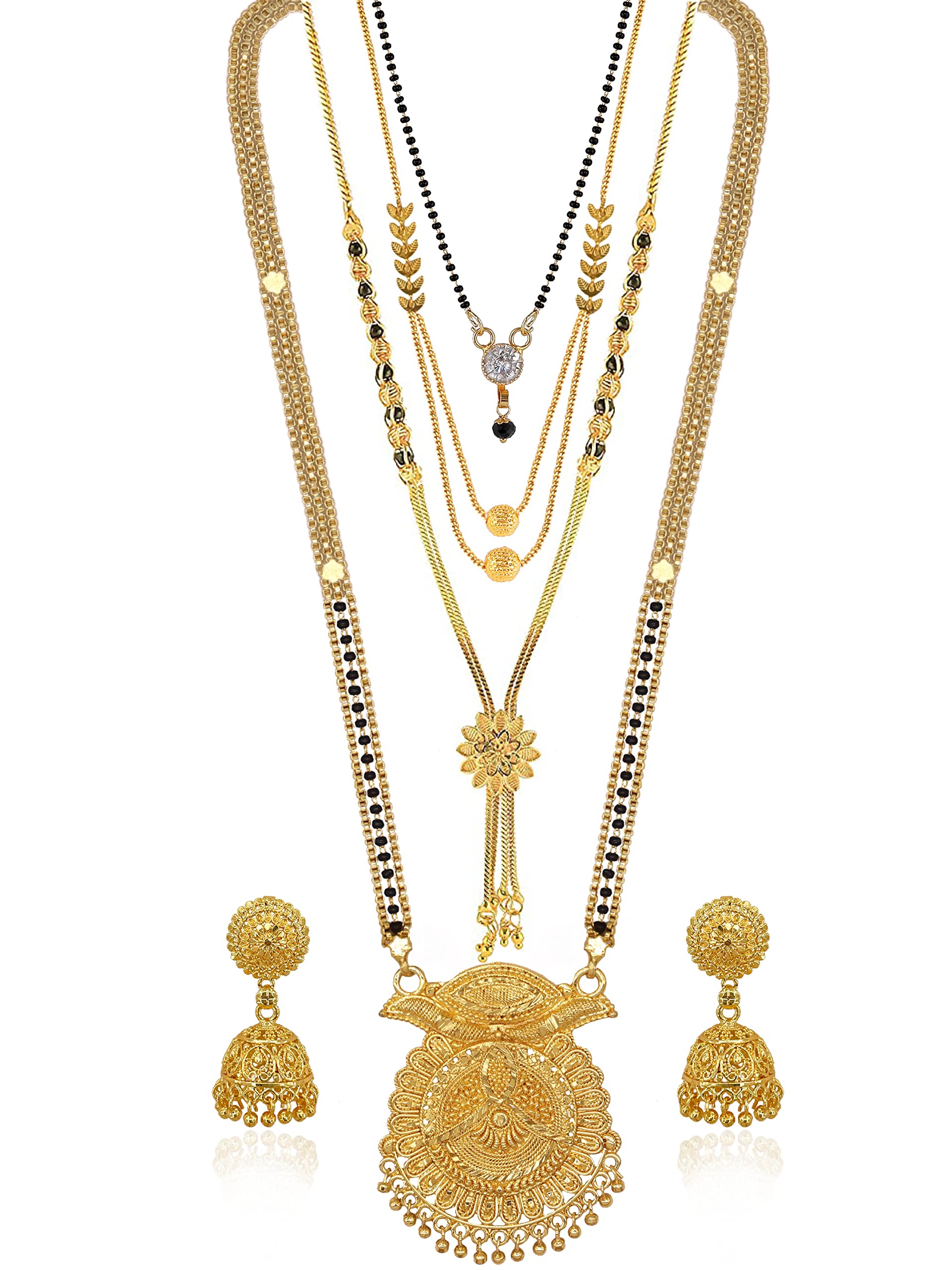 Brado Jewellery Traditional Combo of 4 Gold Plated 30 inch Long and 18 inch Short Mangalsutra/tanmaniya/nallapusalu With 1 Pair of Earrings for women and girls (B0BH279XBR) Amazon Price History, Amazon Price Tracker