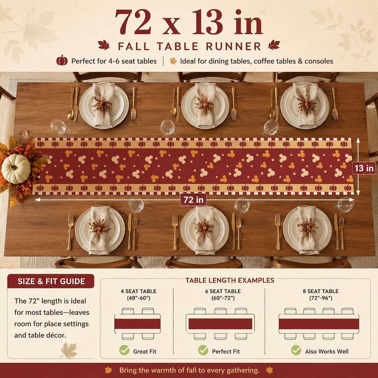 Seliem Fall Pumpkin Table Runner, Red Autumn Thanksgiving Polka Dot Kitchen