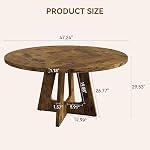 Table à manger ronde de 47 po – Table de cuisine de ferme avec base en bois, pour 4-6 personnes, pieds réglables, plateau en MDF robuste pour salle à manger ou salon (sans chaises, brun rustique)