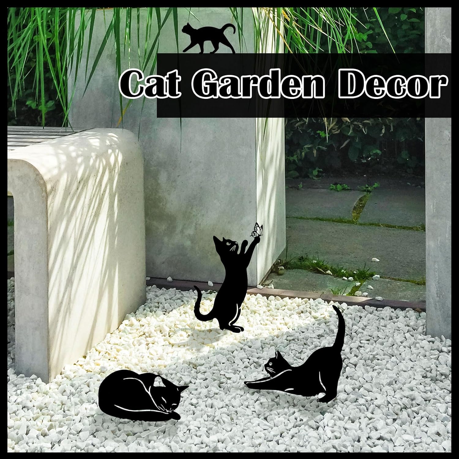 Tandefio 6 Pack Black Cat Silhouette Cute Metal Cat Garden Statues Bird Repellent Decorative Garden Stakes for Yard, Lawn Outdoor Decorations(Medium) - Image 3