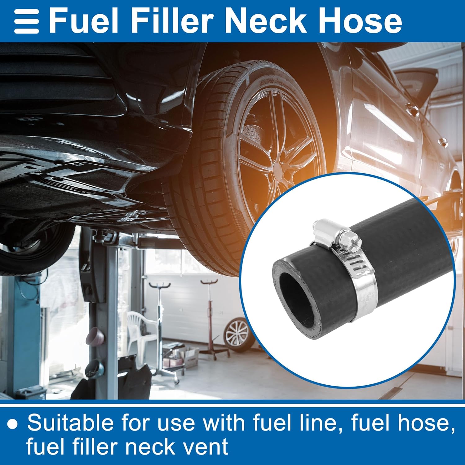 180° Fuel Filler Neck Hose 2" ID Gas Tank Filler Hose with Clamp NBR Reinforced Fuel Pipe Black 1 Set