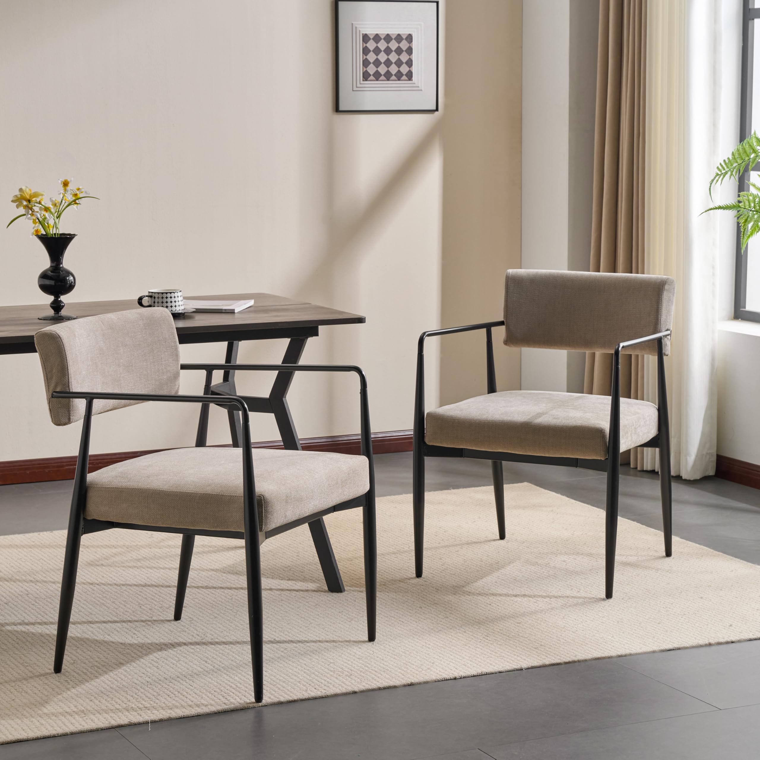 Christopher Knight Home Nora Mid-Century Modern Dining Chairs Set of 2, Fabric Upholstered Dining Armchair, Kitchen Side Chair with Iron Frame, Living