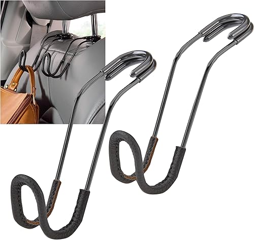 Miniatura 1 de High Road Ganchos de automóvil para bolsos y bolsas con ribete de cuero, ganchos irrompibles para asientos de automóvil para correas de bolso