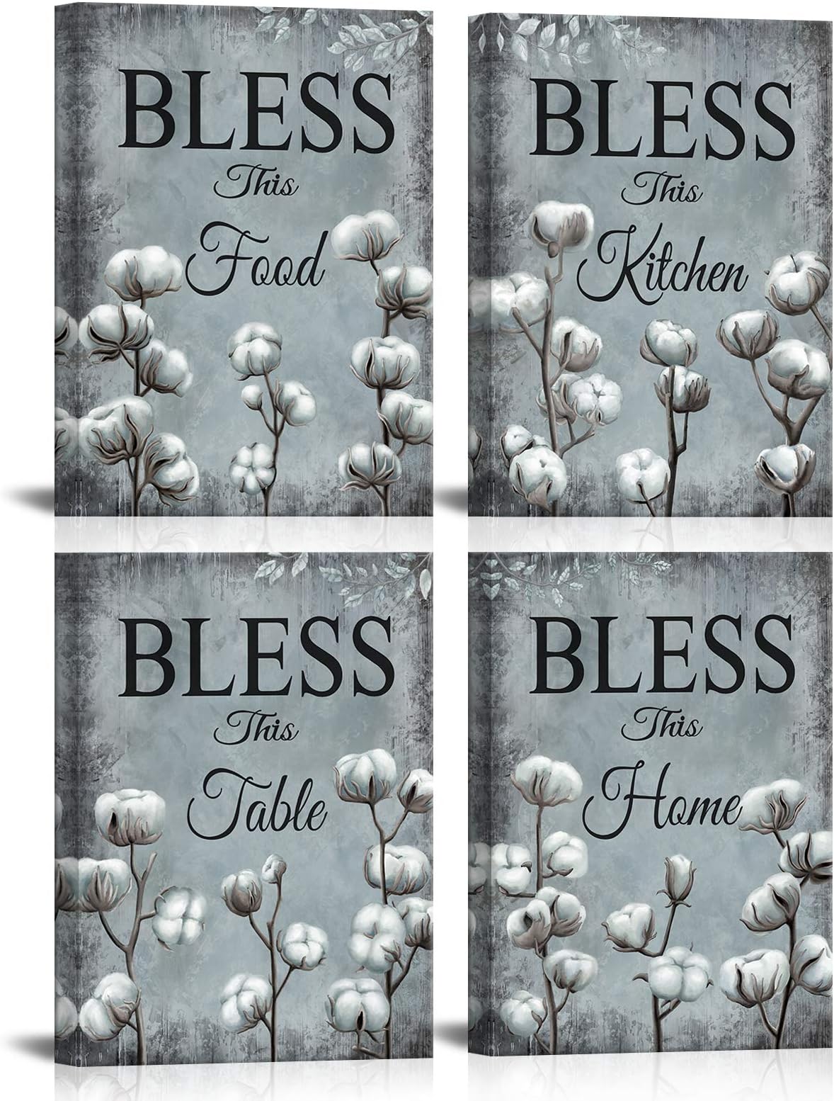 SkenoArt Flower Wall Art Floral Plant Picture Prints on Canvas Bless Home Quotes Inspiration Artwork Rustic Farmhouse Painting for Kitchen Bathroom Dining Room Wall Decor Ready to Hang