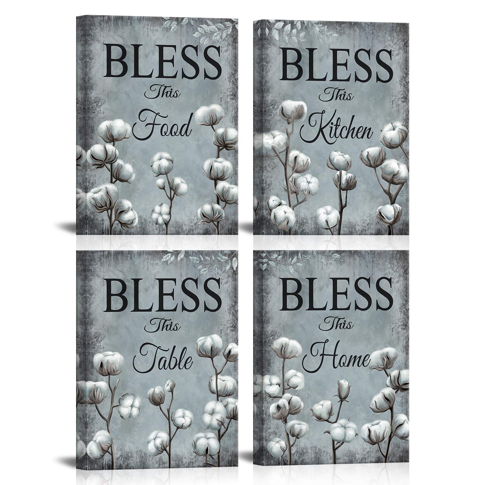 SkenoArt Flower Wall Art Floral Plant Picture Prints on Canvas Bless Home Quotes Inspiration Artwork Rustic Farmhouse Painting for Kitchen Bathroom Dining Room Wall Decor Ready to Hang