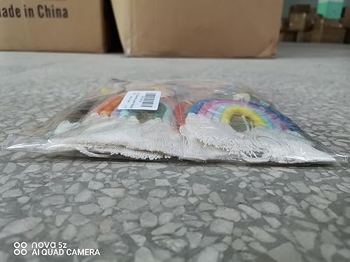 Miniatura 9 de 8 dijes bohemios de arcoíris para automóvil, diseño de macramé, lindo bohemio hecho a mano con cuentas de madera de arco iris, difusor de aceite