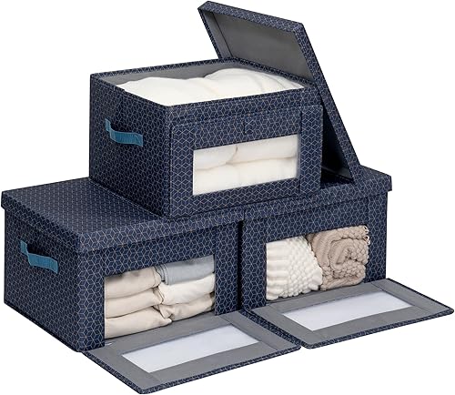 Miniatura 9 de Contenedores de almacenamiento de tela gruesa con tapas, caja de almacenamiento plegable con ventana transparente, cestas decorativas para ropa, Gris