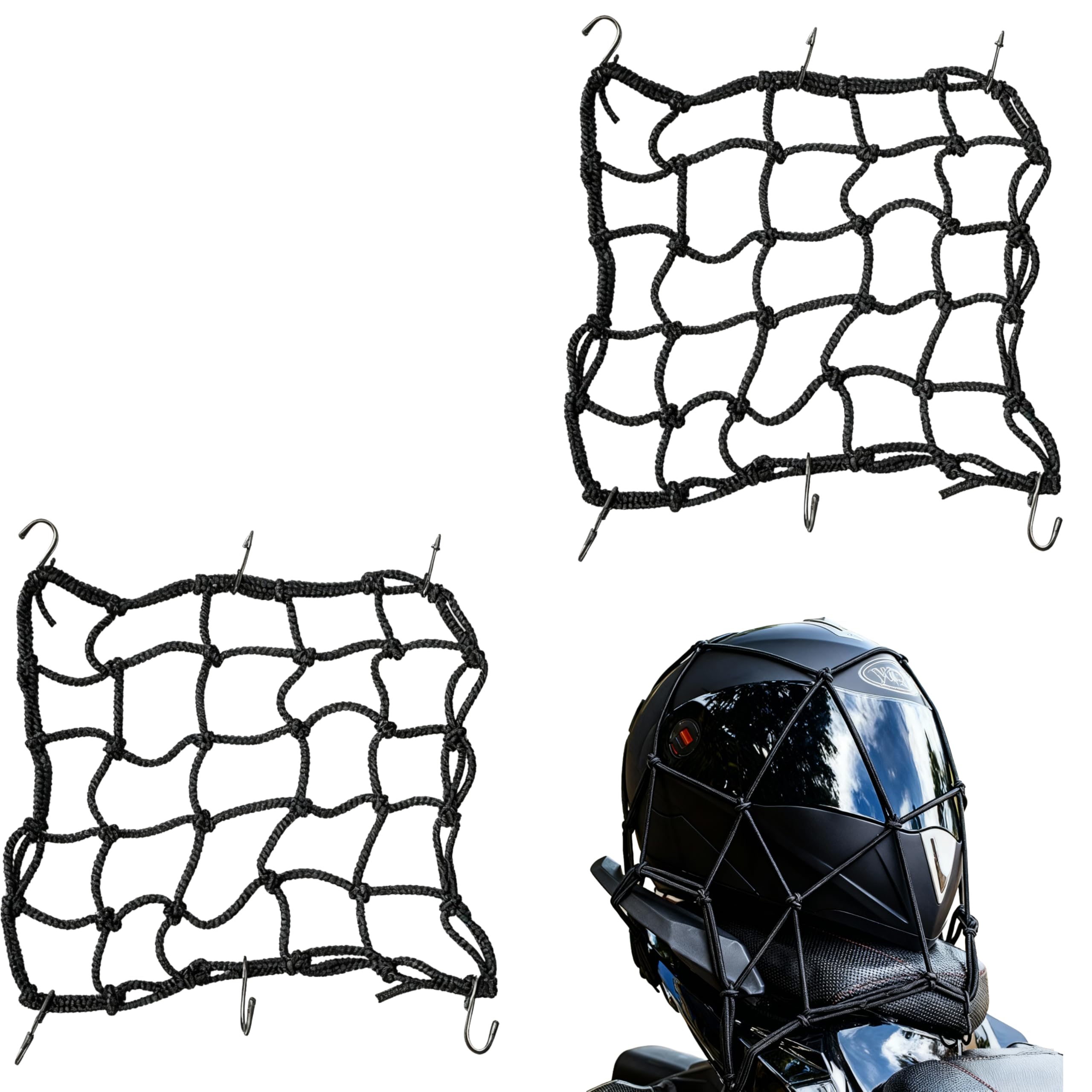 leruiyezs 2 Piezas Pulpo Moto,40x40cm,con 6 Ganchos Ajustables,Negro,para Casco Motocicleta Bicicletas Scooter,Uso Diario,Amarre de Almacenamiento,Red De Equipaje Bicicleta Eléctrica Resistente
