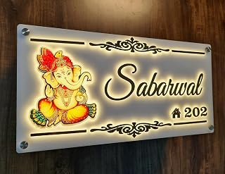 Aarushi Creations Acrylic Personalized Home Door Name Plate with LED Light - 3 Year Warranty - 10 Year Design Life - Acryl... Price In India