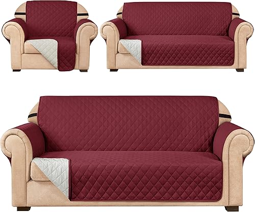SUBRTEX Juego de funda de sofá incluye fundas de sofá biplaza y silla, protector reversible de muebles de primera calidad con correas elásticas para