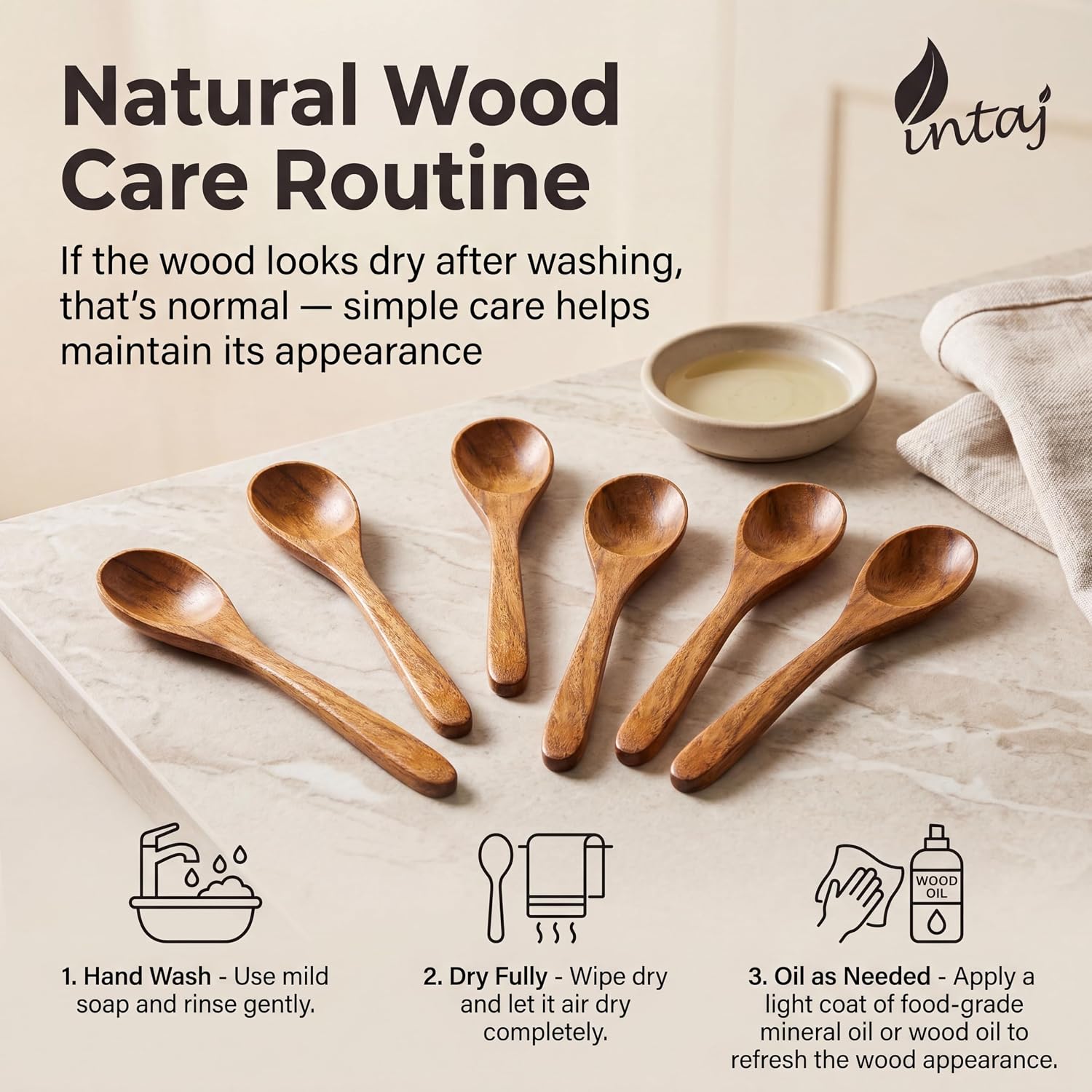 Small Wooden Spoons Set of 6, 6-Inch Teak Honey & Coffee Spoons image 5
