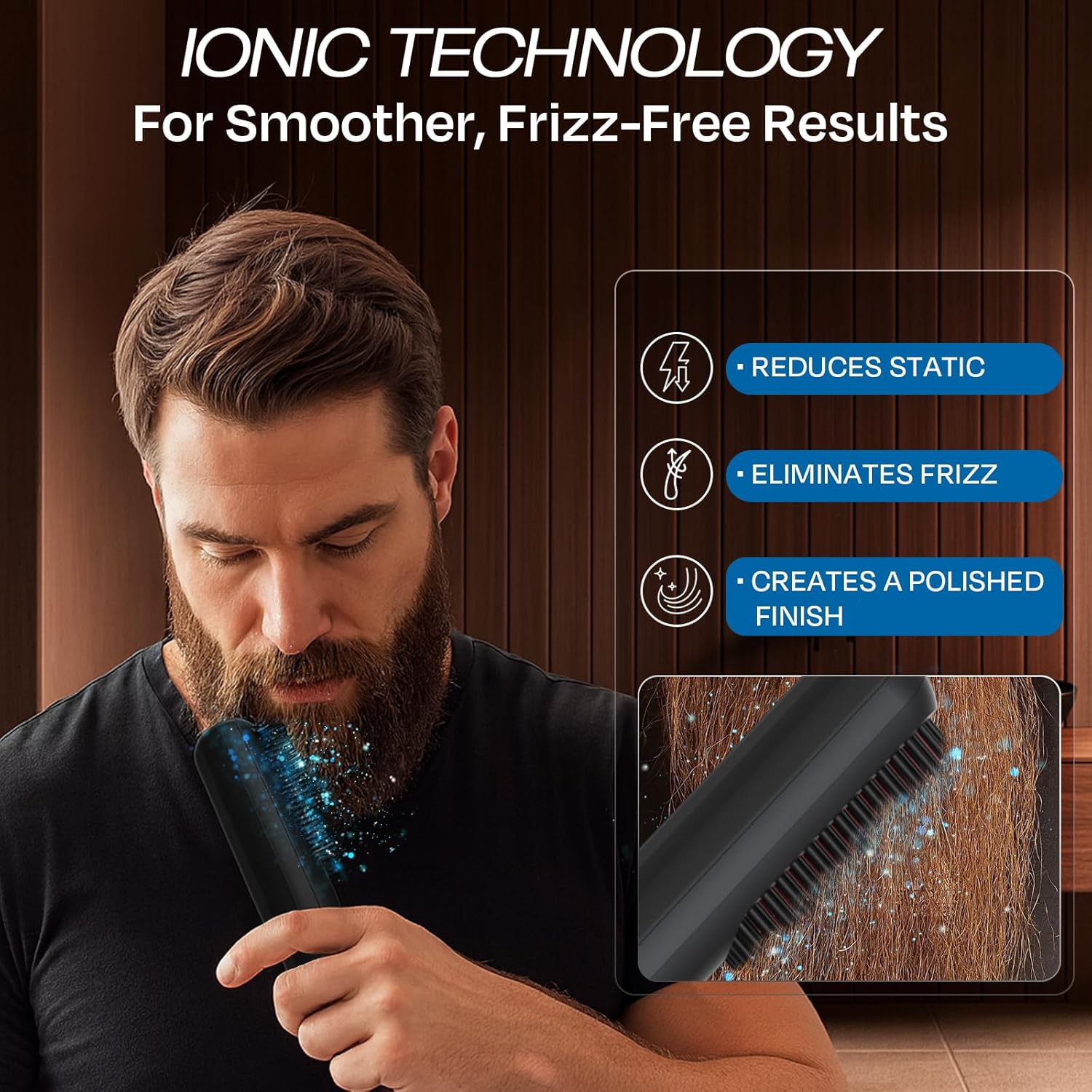 HUMMINGBIRD MK18 BeardBoss Cordless Beard Straightener for Men – Heated Beard Brush & Hot Comb, 5 Temp Settings, Anti-Scald Portable Hair Straightener, PTC Ceramic Heat, Infrared & Ionic, Travel Case