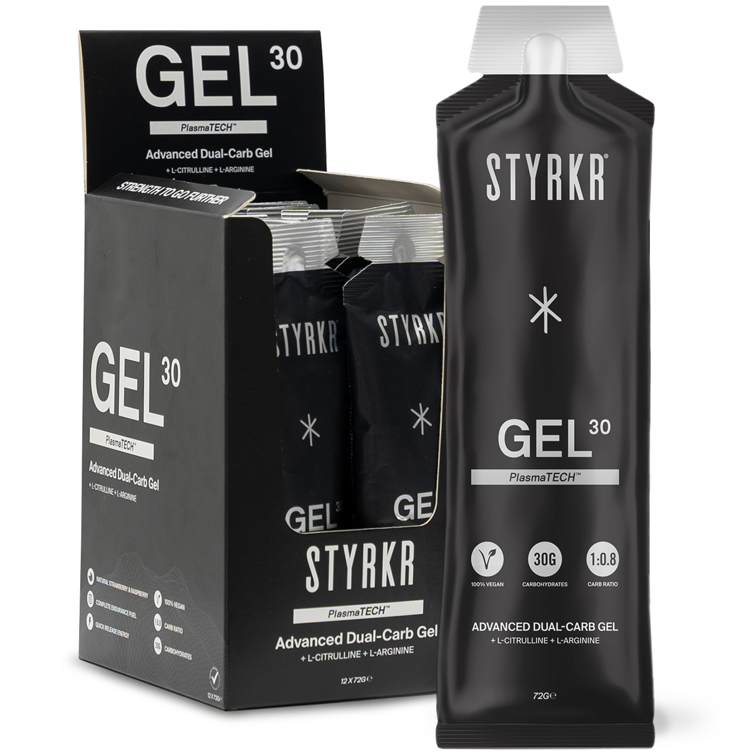 STYRKR Energy Gel - Pack of 12 Energy Gels for Cycling & Running - Approved by Endurance Atheletes - 30g of Carbs via Advanced Dual-Carb Formulation - GEL30 12x Pack