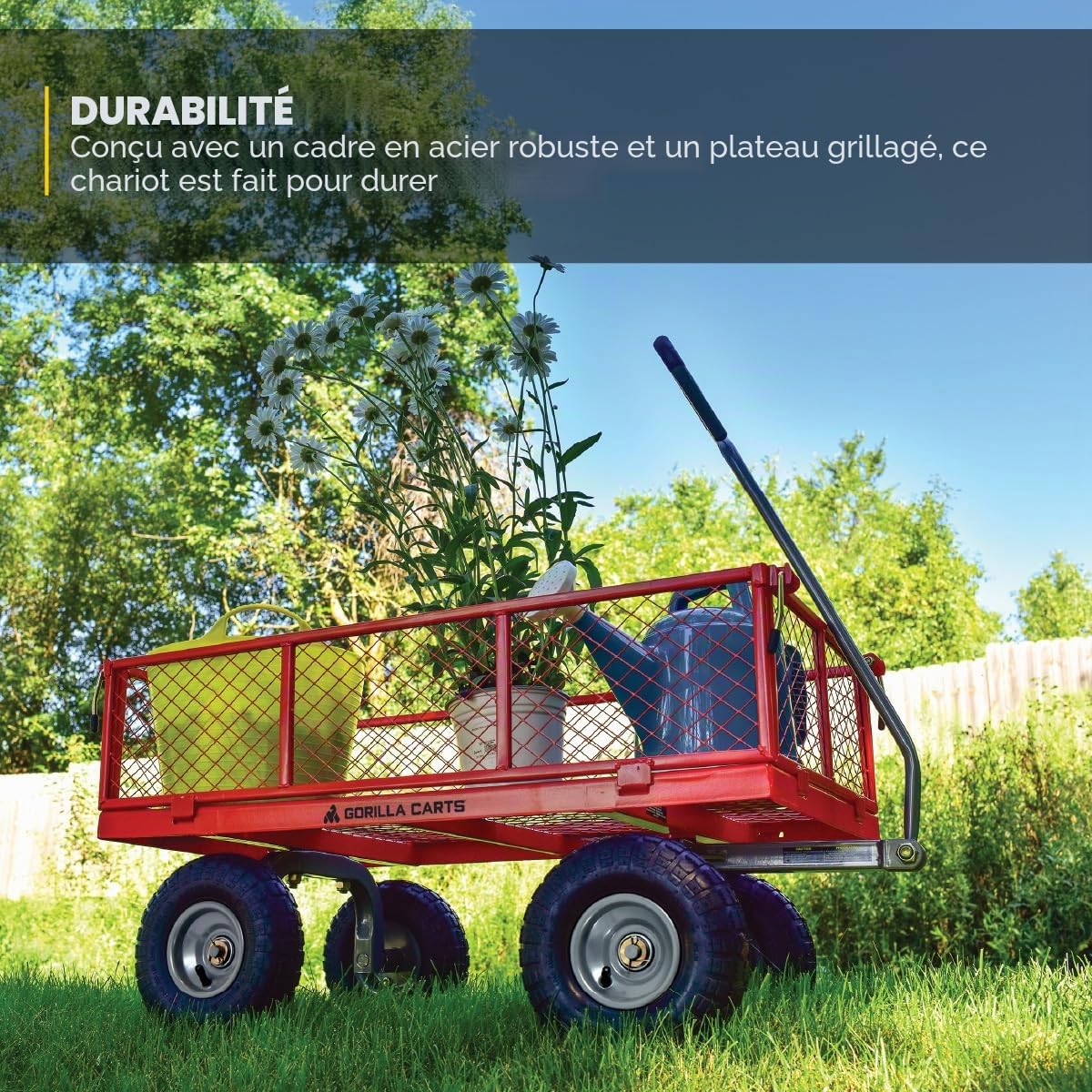 Gorilla Cart Capacité de 362.9 kg Robuste en Maille d'acier Convertible à Plat pour Jardin Extérieur Transport Véhicule Utilitaire - Noir
