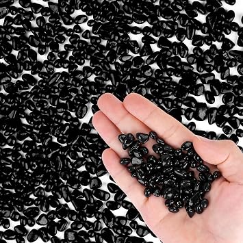 Meschett Colorful Glass Stones, 0.44 KG Fish Tank Gravel, Small Irregular Rainbow Aquarium Gravel for Aquarium Decorations and Turtle Tank, Sea Glass Beads Crystals for Fish Bowl, Vase Filler,Black
