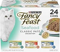 Vista 1 de Purina Fancy Feast Seafood Classic Pate Collection - Paquete variado de alimentos húmedos para gatos, sin granos, (paquete de 24), latas de 3 onzas