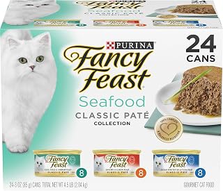 Purina Fancy Feast Grain Free Seafood Classic Pate Wet Cat Food Variety Pack, 24 x 3oz Cans