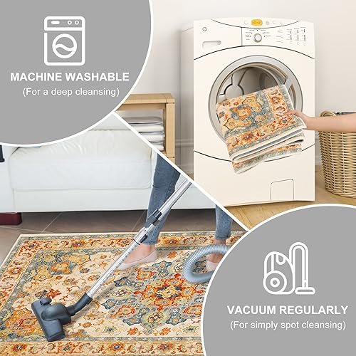 Miniatura 7 de COMSLE Alfombra bohemia de 2 x 3 pies, lavable, pequeña, para entrada, lana sintética, envejecida, antideslizante, alfombra de piso, alfombra para