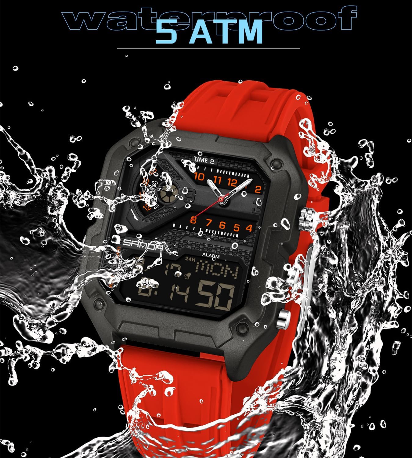 Mens Watch for Men Digital Sport Watch Rectangle Large-Dial Watches Waterproof Watches with Alarms/Countdown/Stopwatch/Digital-Analog/Dual Time/Light/Military Multifunctional Wrist Watch