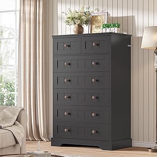 Hasuit Black Dresser for Bedroom, Farmhouse 7 Drawers Dresser, 51.4