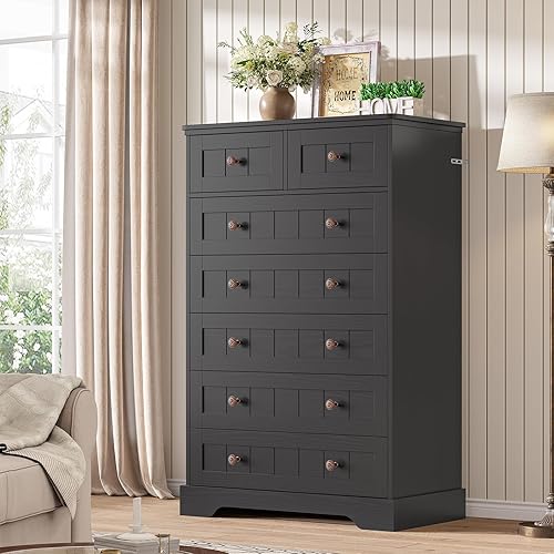 Hasuit Black Dresser for Bedroom, Farmhouse 7 Drawers Dresser, 51.4"Tall