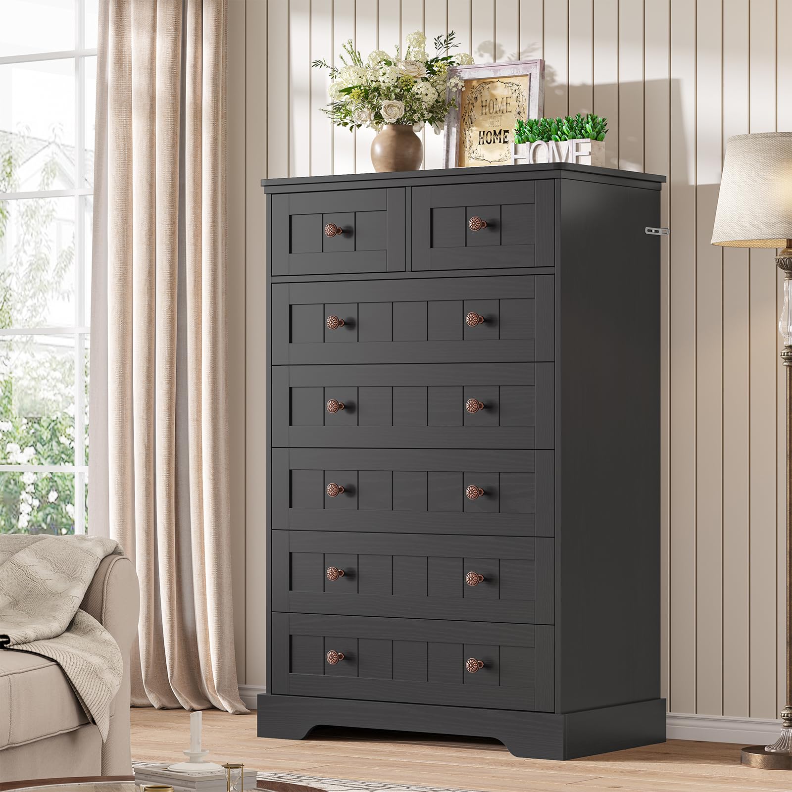 Amazon.com: Hasuit Black Dresser for Bedroom, Farmhouse 7 Drawers Dresser,  51.4