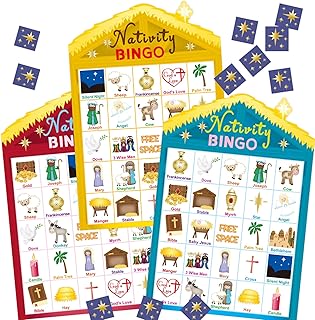Fancy Land Nativity Bingo Game for Kids 24 Players Christmas Stable House Christian Bingo Game Holiday Religious Party Activities VBS