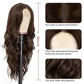 NAYOO Long Dark Brown Wavy Wig for Women 26 Inch Middle Part Curly Wavy Wig Natural Looking Synthetic Heat Resistant Fiber for Daily Party Use(26 Inch Dark Brown)