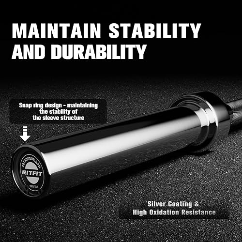 Miniatura 4 de RITFIT Barra olímpica de peso de 4 pies4.8 pies6 pies - 2 pulgadas para entrenamiento de fuerza, levantamiento de pesas, sentadillas, peso muerto,