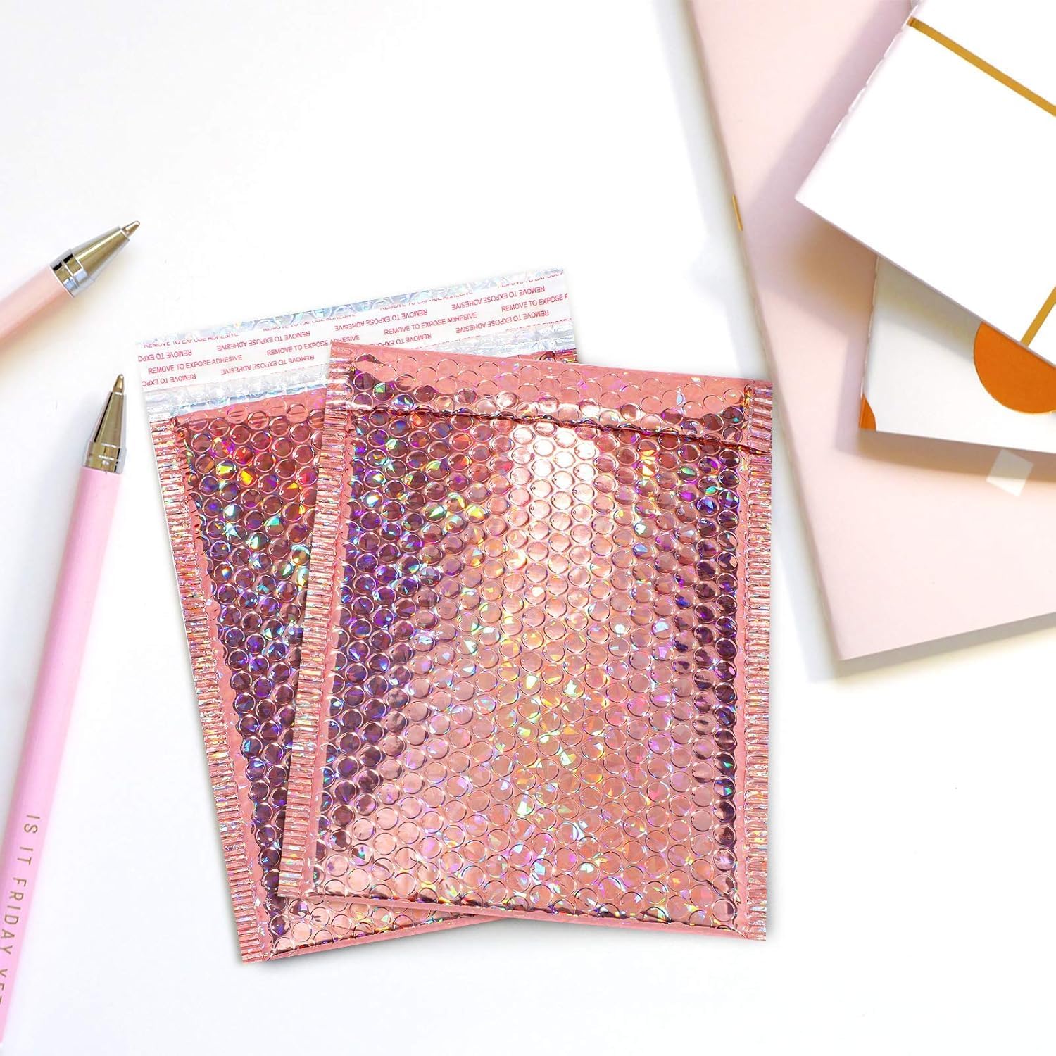 30 Pieces Holographic Bubble Mailers Padded Mailer Holographic Bubble Mailers Padded Envelopes Self Sealing Cushion Envelopes for Mailing, Shipping and Packing(Rose Gold, 11 x 7 Inch) - Image 7