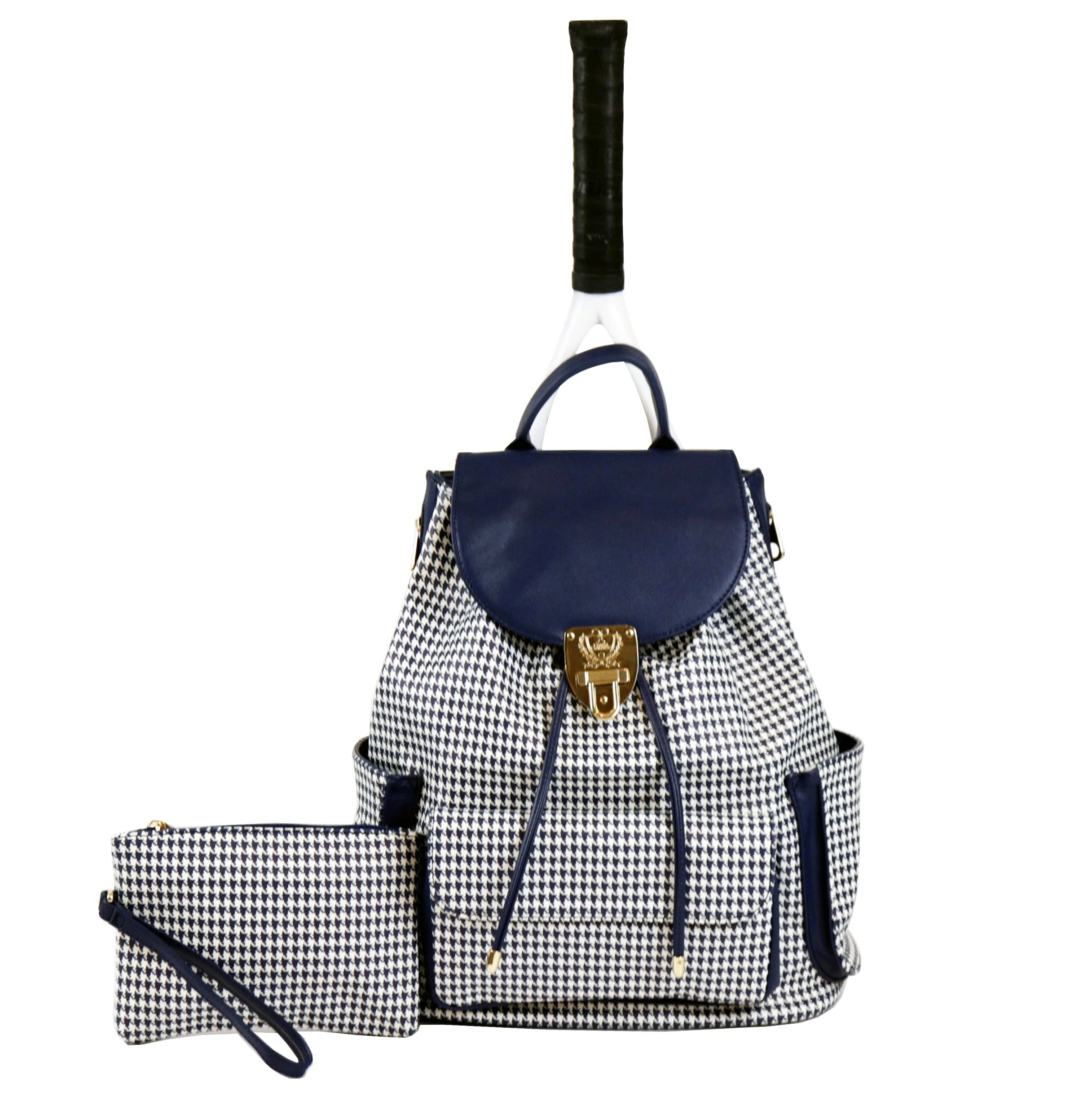 Court Couture Hampton Houndstooth tennis and pickleball backpack. Court Couture Hampton Houndstooth Black Tennis Backpack  main image 2