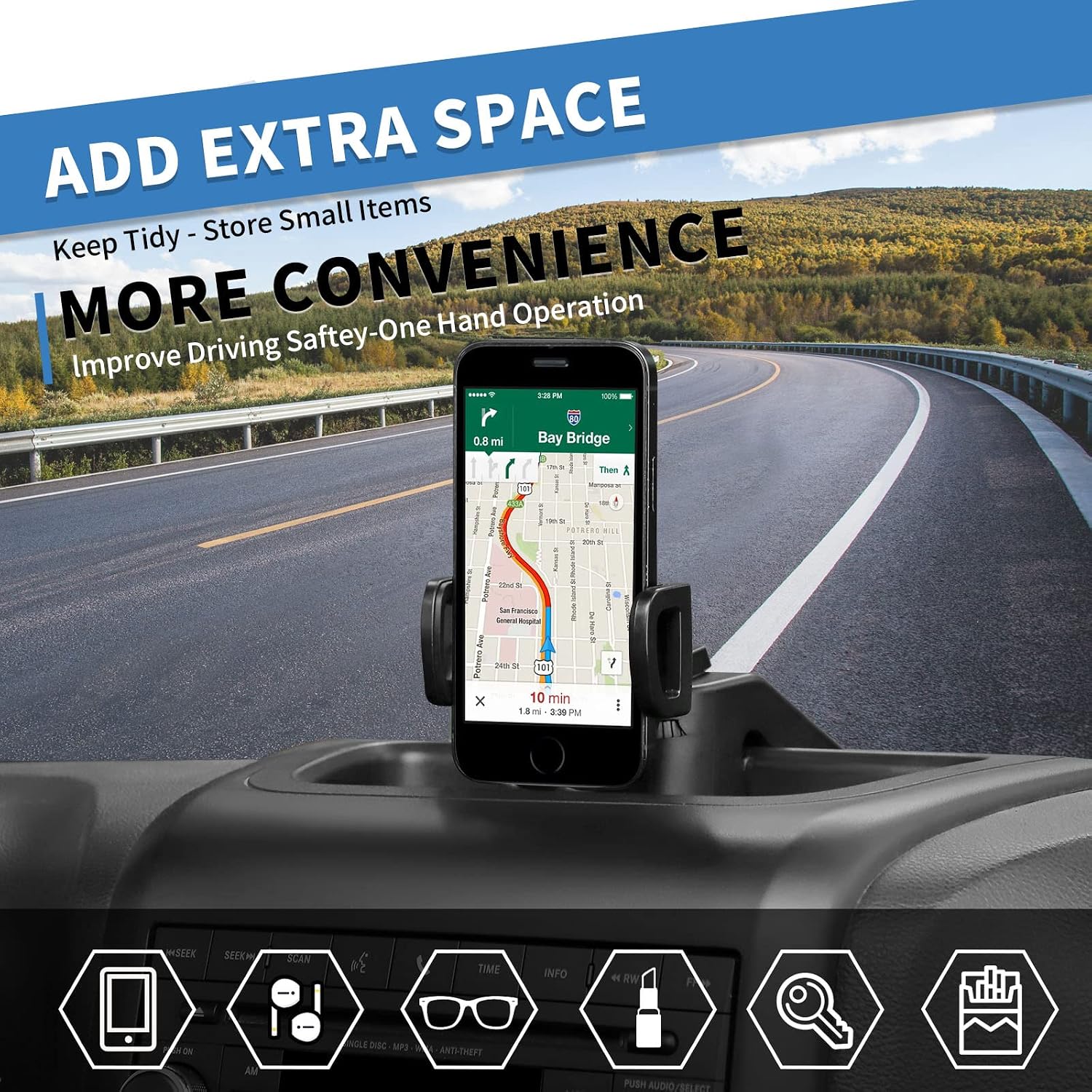 Multi-Mount Dash Phone Holder with Extension Arm Metal Rod for 2012-2018 Jeep Wrangler JK JKU, Phone Mount Storage Tray Cellphone System Kit