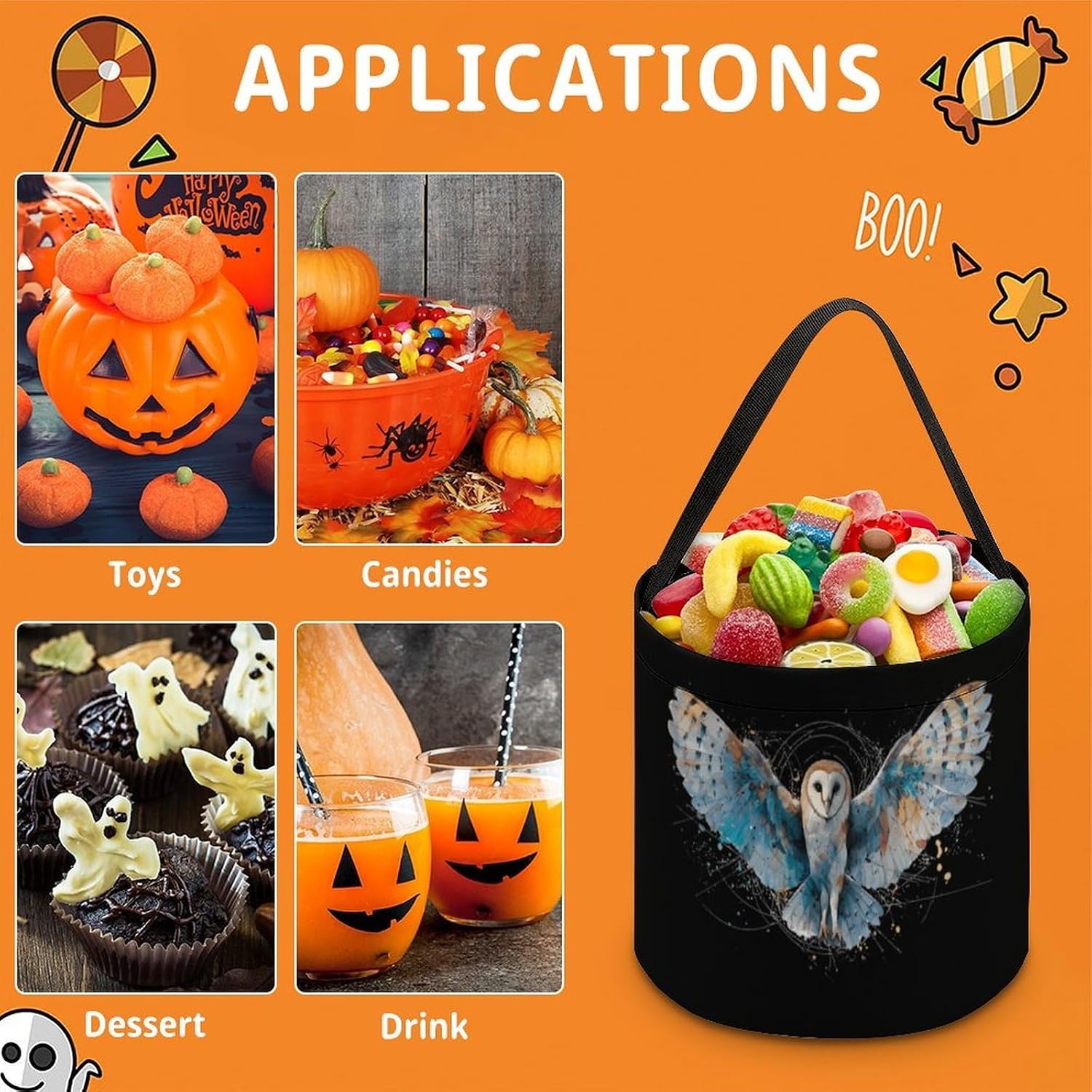 Barn Owl Halloween Basket Candy Tote Bag Easter Bucket image 5