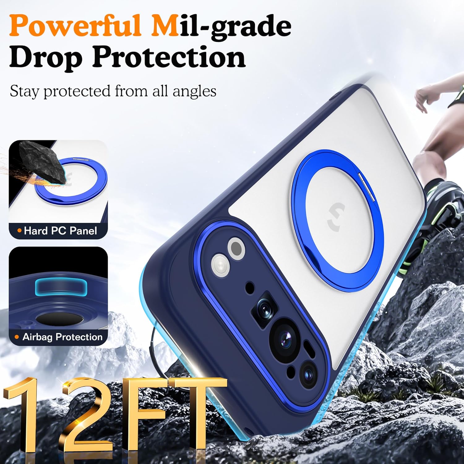 Compatible with Google Pixel 10 Pro XL Case with 360° Magnetic Ring Stand [Compatible with Mag-Safe ] Shockproof Translucent Phone Case for Google Pixel 10 Pro XL 6.8'',Blue