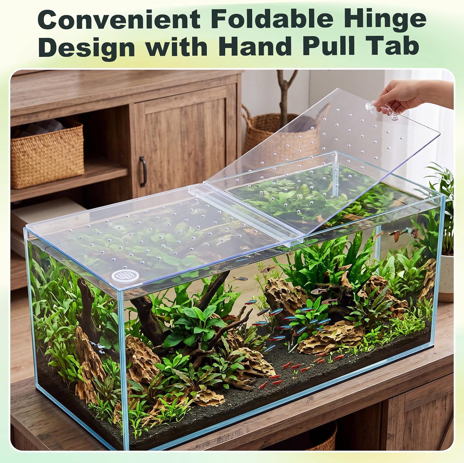 Sieral Aquarium Polycarbonate Canopy Set 48.75 x 18.75x 0.12 Inch for 75/90/110 Gallon Fish Tank with Center Brace Aquariums Cover Fish Tank Lid with Feeding Hole, Breathable Hole and Handle, Clear