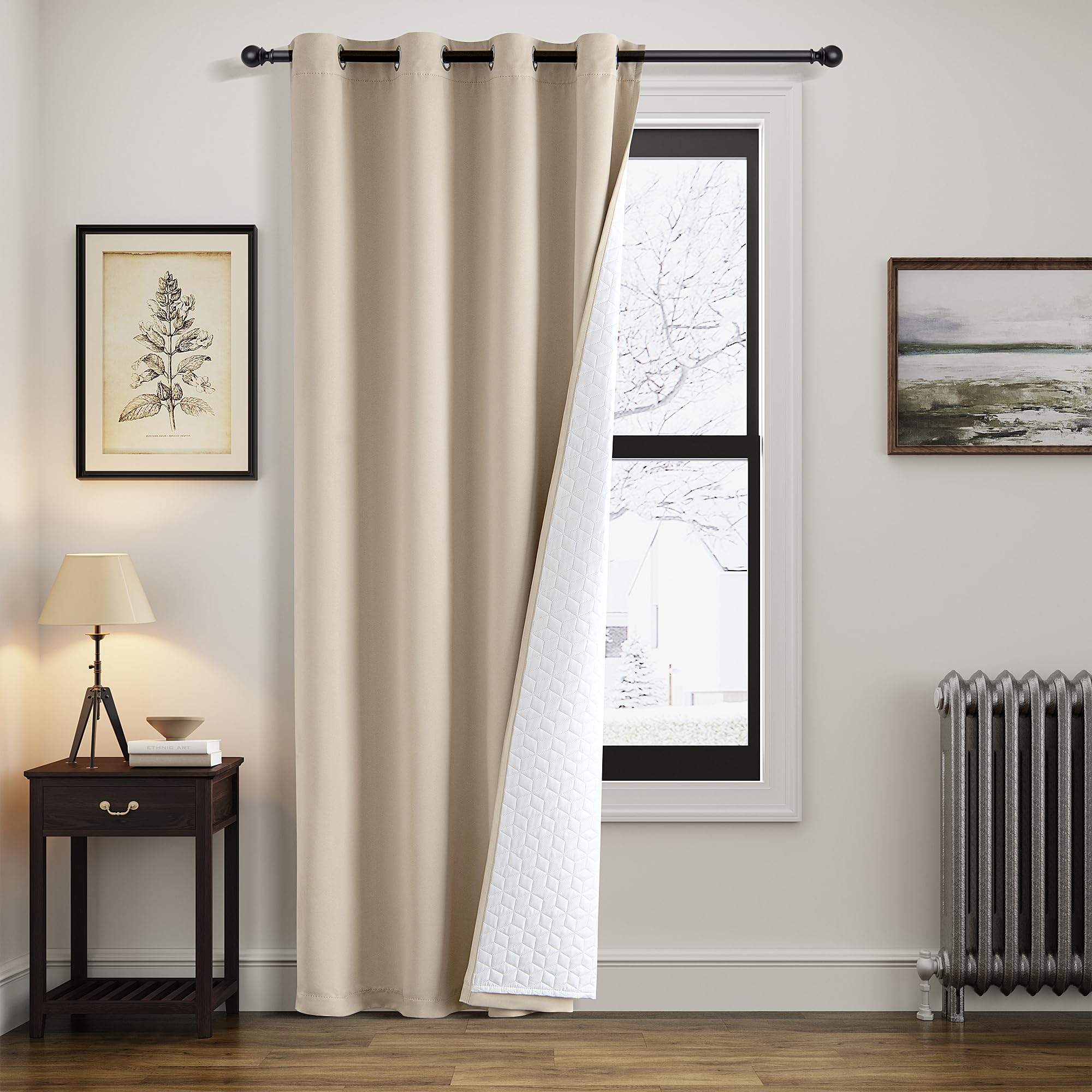 MIULEE Tenda Termica Isolante Freddo e Caldo, Tende Doppio Strato con Anelli Tende Termiche Isolanti per Interni, Beige Tenda per Porta Inverno Termica, 1 Pezzo L 132 x A 260 CM | Tenda termica trapuntata a doppio strato per porte di casa, oscurante, isol