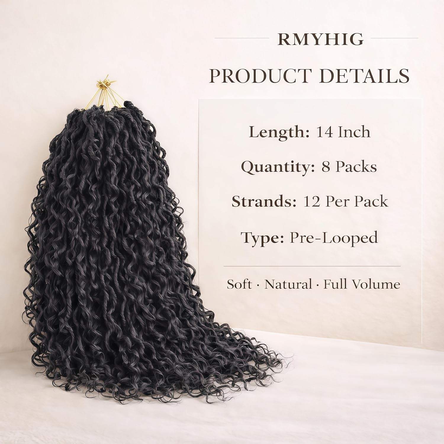8 Packs Goddess Locs Crochet Hair for Black Women, Pre-looped Boho Faux Locs with Curly Ends Long River Crochet Hair for Black Women Hair Extensions(1B,14 Inch)