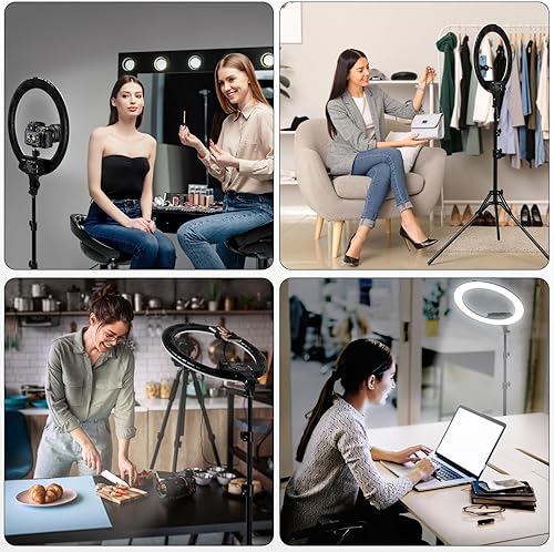 Miniatura 9 de WISAMIC Kit de anillo de luz de 18 pulgadas con soporte y soporte para teléfono bicolor regulable de 2800 K-6000 K con trípode y control remoto para
