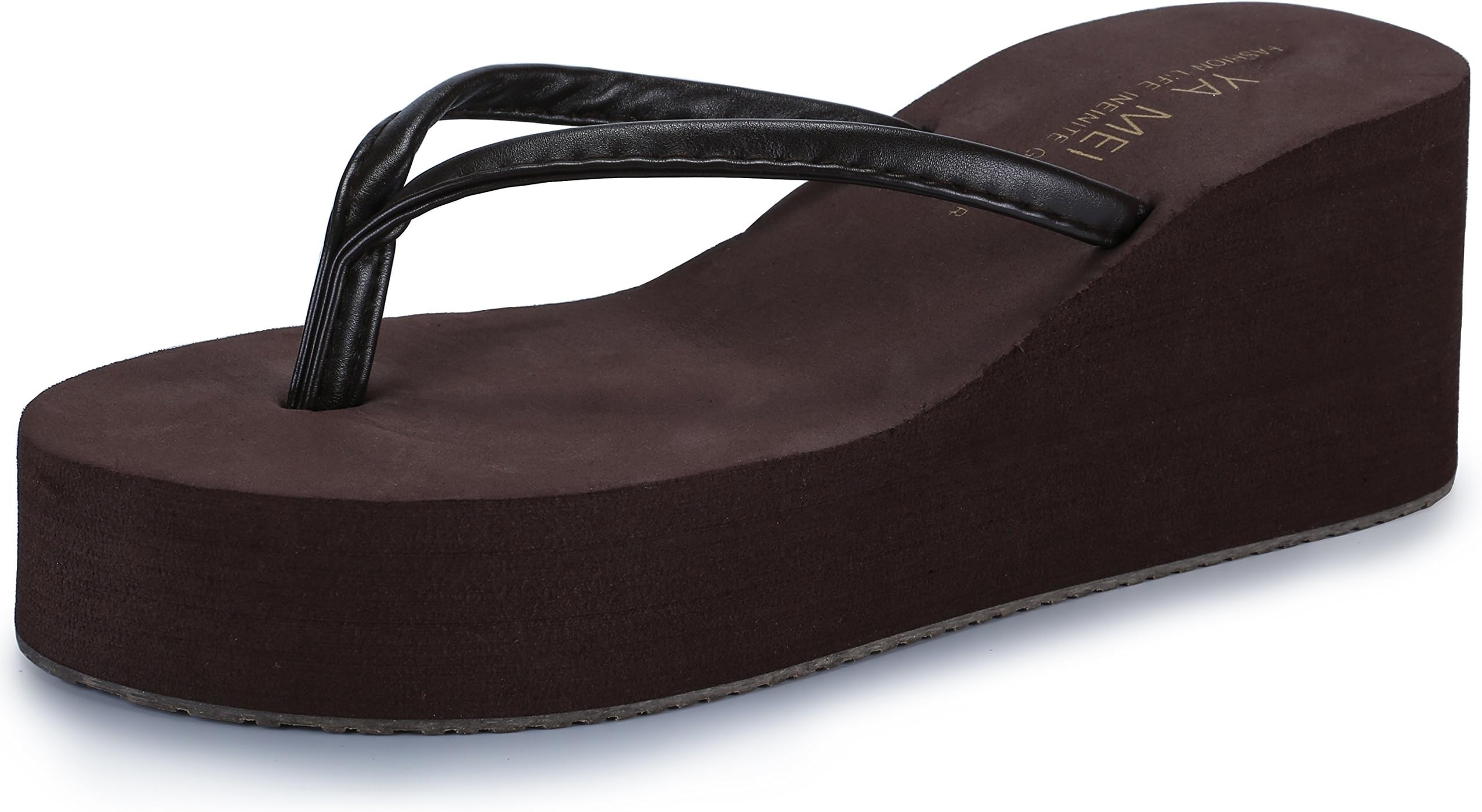 Difyou IDIFU Women's Thong High-Heeled Platform Wedge Flip Flops Sandals (9 B(M) US, Brown)