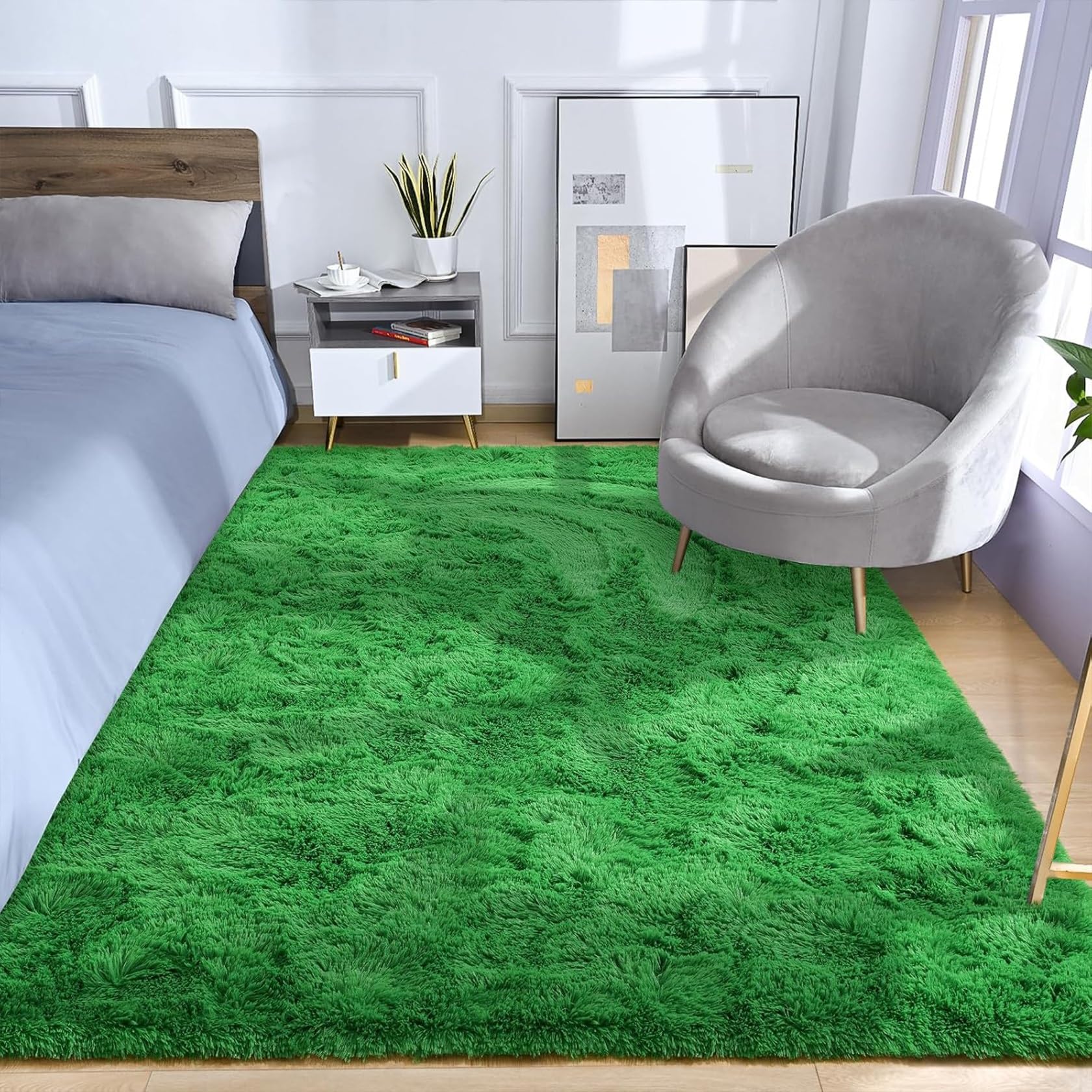 Tapis de salon vert foncé doux qui ne glisse pas pour chambre